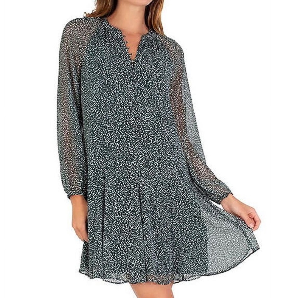 Joie Green Arctic Animal Spot Mini Dress Sheer Chiffon Balloon Sleeve Small